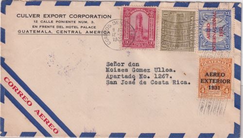 Guatemala - Aero Exterior 1931 4 C. Überdruckausgabe u.a. Luftpostbrief 1932