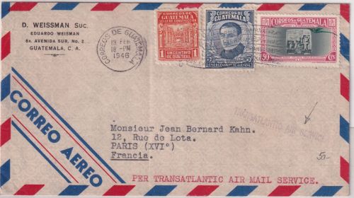 Guatemala - 50 C. Mayaaltar u.a. Luftpostbrief n. FRANKREICH 1946