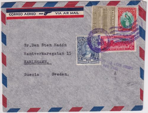 Guatemala - 3 C. Quezal u.a. Luftpostbrief n. SCHWEDEN 1937