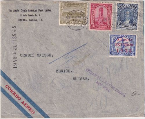 Guatemala - 15 C. Aero exterior 1934 u.a. Luftpostbrief i.d. SCHWEIZ 1935