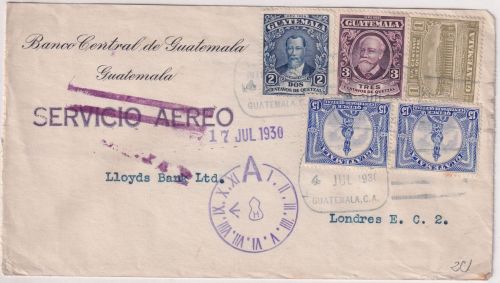 Guatemala - 3x15 C. Columbus Denkmal u.a. Luftpostbrief n. ENGLAND 1930
