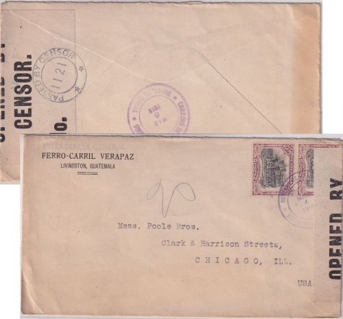 Guatemala - 2x75 C. Kaserne Zensurbrief n. USA Livingston - Chicago 1919