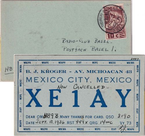 Mexiko - 10 C. Landmann QSL-Karte "XE1AY" i.d.SCHWEIZ Mexico City 1936