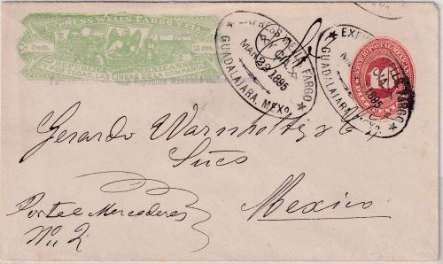 Mexiko - 10 C. Wells Fargo Ganzsache/Eilbrief Guadalajara - Mexico City 1895