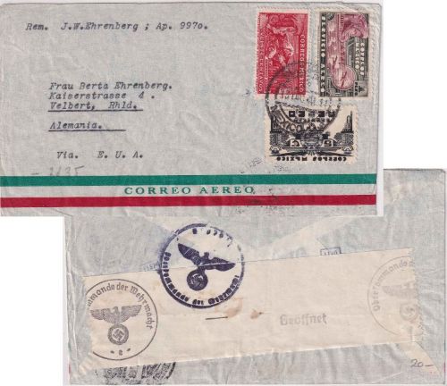 Mexiko - 1 P. Flugpostausgabe u.a. Luftpostbrief n. Velbert 1940 OKW-Zensur