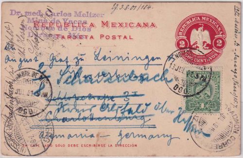 Mexiko - 2 C. Ganzsache+Zusatz/Karte Nombre de Dios - Charlottenburg 1901