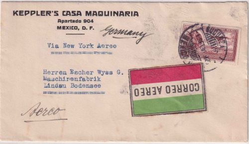 Mexiko - 50 C. Flugpostausgabe Luftpostbrief via Paris Mexico City - Lindau 1930