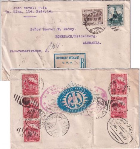 Mexiko - 30+10 C. Freimarken Einschreibebrief Mexico City - Rohrbach 1923