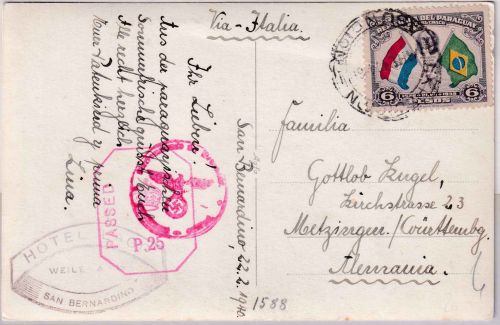 Paraguay - 6 C. Chaco-Frieden Zensurkarte Asuncion - Metzingen 22.2.40