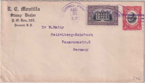 Panama - 2 C. Ganzsache+Zusatz Brief Panama - Heidelberg 1921