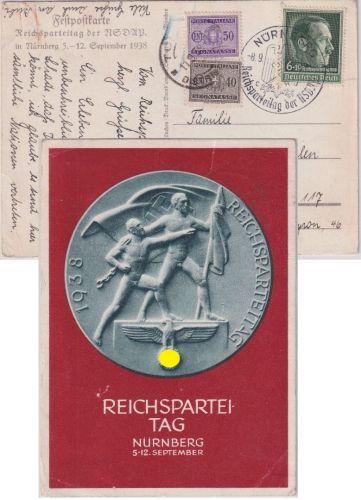DR/Italien - 6 Pfg. AH/Reichsparteitag unterfrankierte Karte Nürnberg Turin 1938