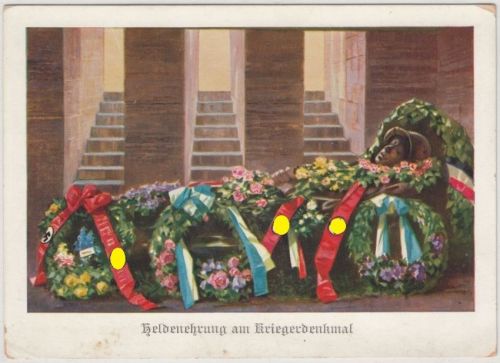 DR - Heldenehrung a. Kriegerdenkmal, farb. Propagandakarte Feldherrnhalle