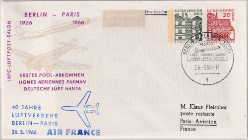 Berlin - 15+20 Pfg. Bauwerke Privatganzsache/Lupo-Drucksache n. FRANKREICH 1966