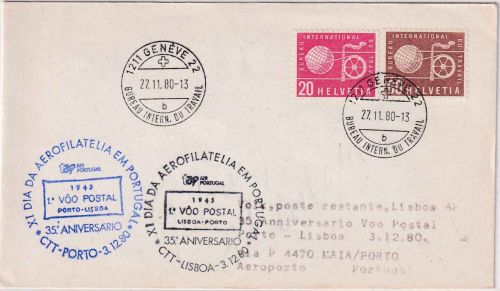 Schweiz/BIT - TAP 50th Anniversary 1st-Flight Porto Lissabon Zuleitungspost 1980