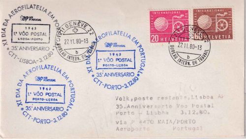 Schweiz/BIT - TAP Firstflight Porto - Lissabon 1980 Zuleitungspost - selten !