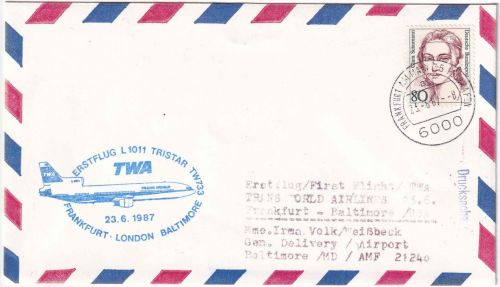 BRD - TWA Firstflight Frankfurt a/M. - Baltimore 23.6.87