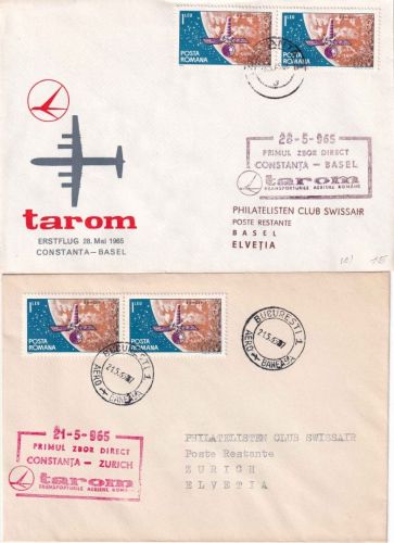 Rumänien - TAROM Firstflight Bukarest - Zürich/Basel 1965 - 2 Belege