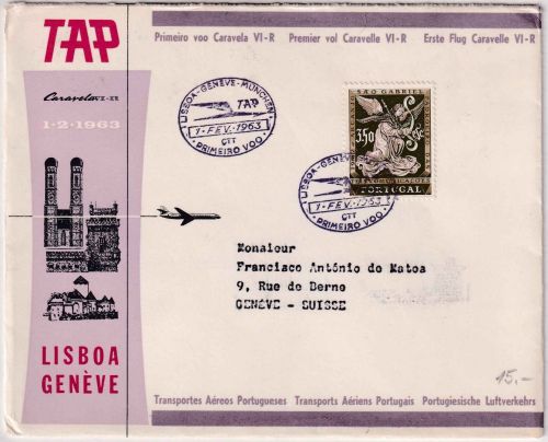 Portugal - TAP Firstflight Lissabon - Genf 1963 Schmuckkuvert