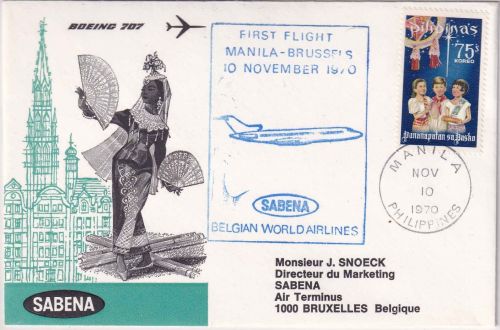 Philippinen - SABENA Firstflight Manila - Brüssel 1970 Schmuckkuvert