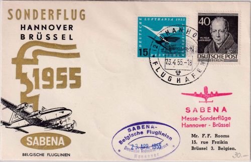 Berlin/BRD - SABENA Messe-Sonderflug Hannover - Brüssel 1955