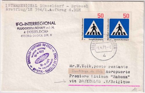 BRD - IFG Interregional Erstflug Düsseldorf - Brüssel 1971 Zuleitung SABENA