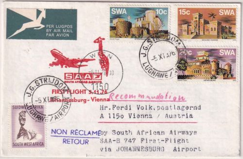 Südafrika - South African Airways Firstflight Johannesburg - Wien 1976