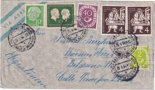 BRD - 40+10 Pfg. Heuss/Posthorn ua. Lupo-Brief n. ARGENTINIEN FFM-Flughafen 1954