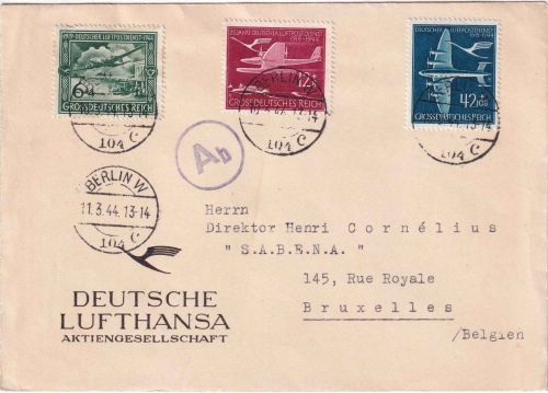DR - 25 J. Dt. Luftpostdienst Satzbrief (Lufthansa) n. BELGIEN Berlin W104 1944