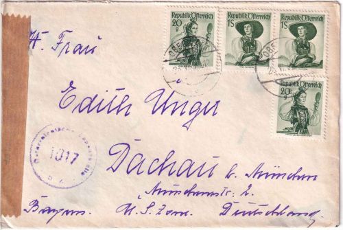 Österreich - 2x1 S. Trachten u.A. Zensurbrief Oberwart - Dachau 1951