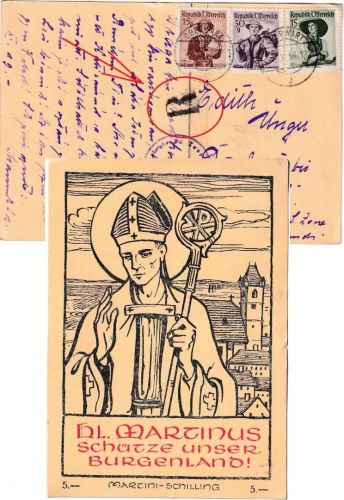Österreich - 1 S. Trachten u.a. Zensurkarte (Hl. Martius) Oberwart - Dachau 1951