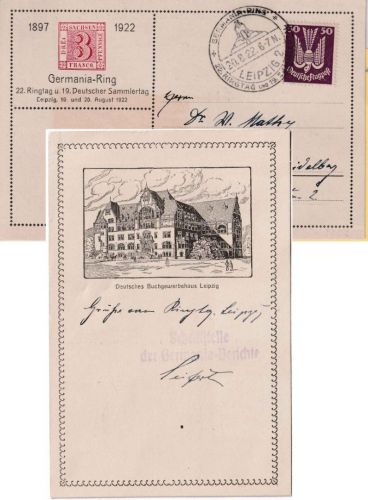 DR-Infla - 50 Pfg. Holztaube Drucksachenkarte SST Leipzig Germania-Ring 20.8.22