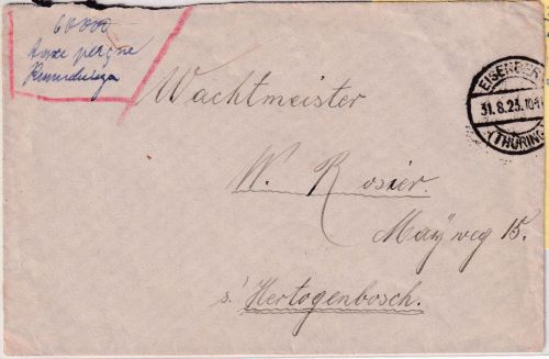 DR-Infla - Eisenberg 31.8.23 handschr. "60.000 Taxe percue" Brief n. HOLLAND