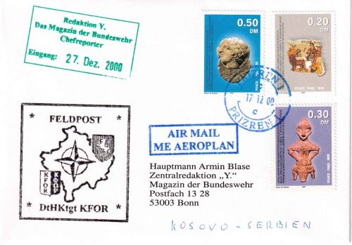 Serbien/Kosovo - KVOR/Dt. Kontingent Luftpostbrief Prizren - Bonn 2000
