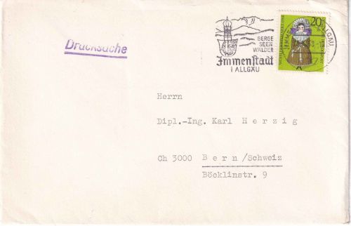 BRD - 20 Pfg. Wofa/Puppen Drucksache i.d. SCHWEIZ Immenstadt - Bern 1968
