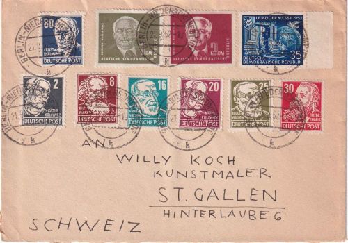 DDR - 2+1 DM Pieck u.a. Sammlerbrief i.d. SCHWEIZ Berlin-Niederschöneweide 1952