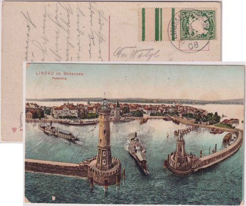 Bayern - 5 Pfg. Wappen m. Zwischensteg AK n. ÖSTERREICH Lindau - Mauer 1908