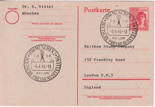 All.Bes./Kontrollrat - 30 Pfg. Arbeiter Ganzsache n. ENGLAND SST München 1948