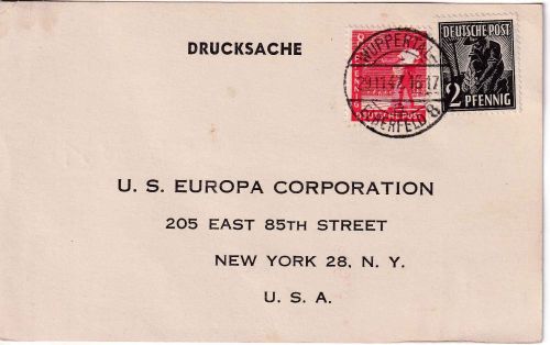 All.Bes./Kontrollrat - 2+8 Pfg. Arbeiter Drucksachenkarte n. USA Wuppertal 1947