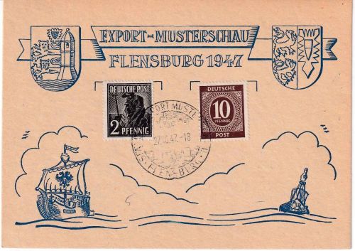 All.Bes./Kontrollrat - Flensburg 1947 SST+Sonderkarte Expo-Musterschau