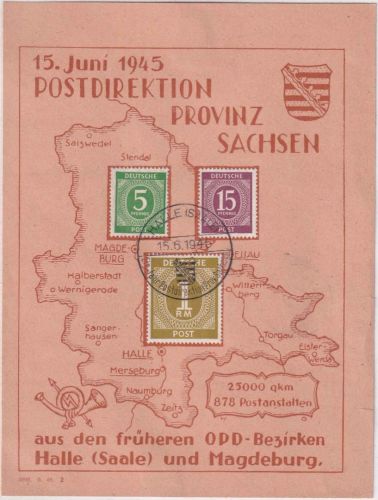 SBZ - Halle 1946 1 Jahr Postdirektion Sonderblatt mit SST