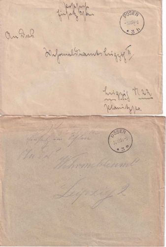 Dt.Bes.Polen - Posen 30.11./1.12.39 2 Briefe/Postsache weiterverw. poln. Stempel