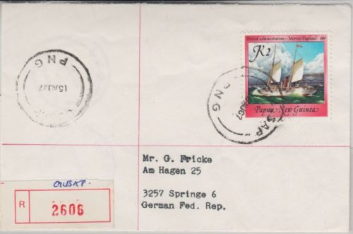 PNG - 2 K. Segelschiff Einschreibebrief Gusap - Springe 1987