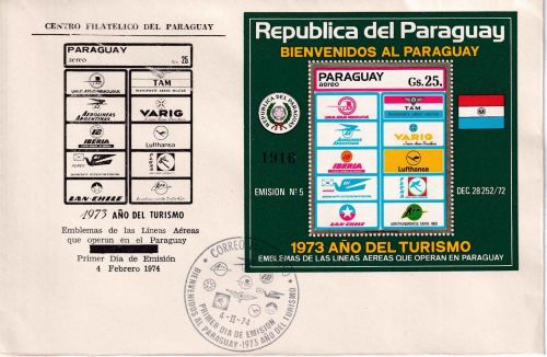 Paraguay - Jahr des Tourismus Blockausgabe Schmuck-Kuvert/FDC 1974