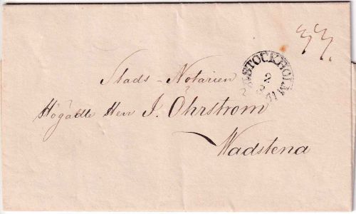 Schweden - Stockholm 2/3 Fingerhut-KA Brief n. Vadstena 1841 - m. Inhalt