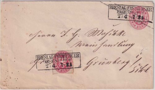 Preussen - 1 Sgr Adler Ganzsache+Zusatz/Brief Ra3 Breslau Freiburger Eisen-B-Hof
