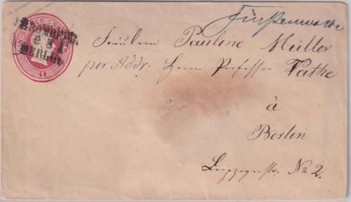 Preussen - 1 Sgr. Wilhelm Ganzsache/Brief Bahnpost-L3 Bromberg Berlin