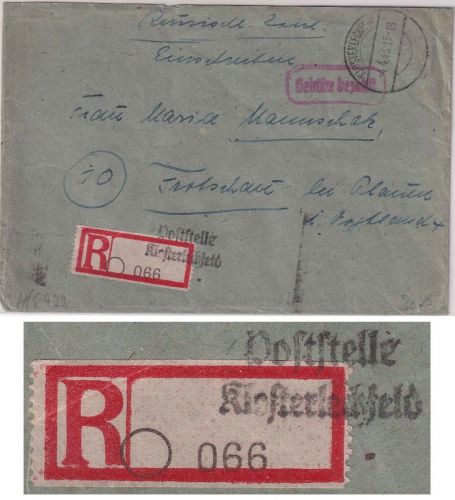 All.Bes. - Klosterlechfeld 4.4.46 Ra1 Gebühr bezahlt Einschreibebrief