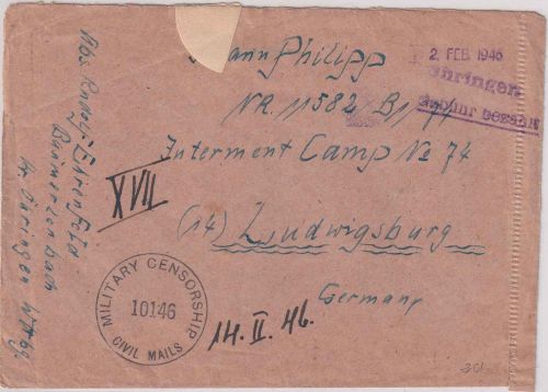 All.Bes. - Öhringen 2. FEB 1946 Not-L1 + L1 Gebühr bezahlt Zensurbrief