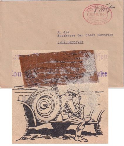 All.Bes. - Hannover-Linden 28.8.45 ovaler Gebühr bezahlt Stpl. Ortsbrief