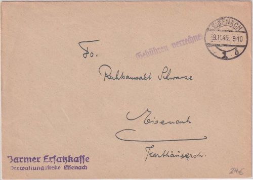 SBZ - Eisenach 9.11.45 L1 Gebühren verrechnet Ortsbrief/Krankenkasse